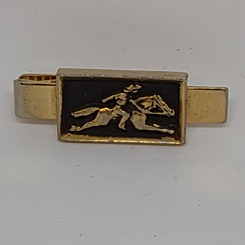Vintage Anson Rever Tie Clip 1 5/8"  Mens jewelry Goldtone & Black